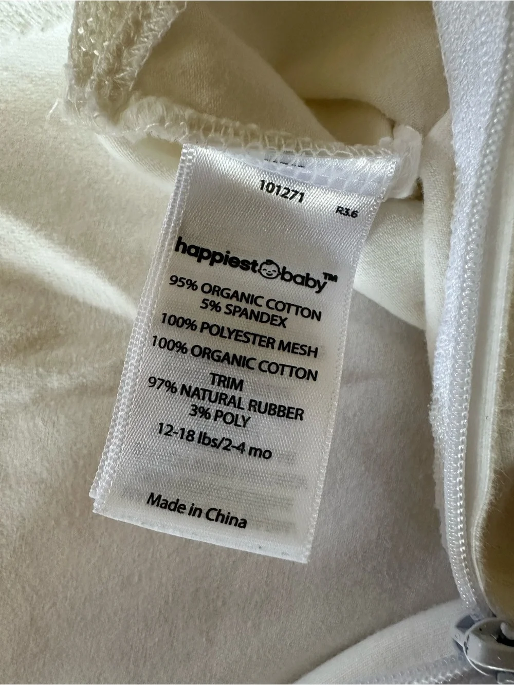Happiest Baby Organic Cotton SNOO Sleep Sack in White - M, 12-18lbs